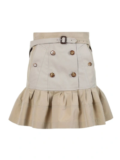 Shop Burberry Khaki Flared Skirt In Neutrals