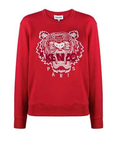 Shop Kenzo Red Embroidered 'tiger' Sweatshirt