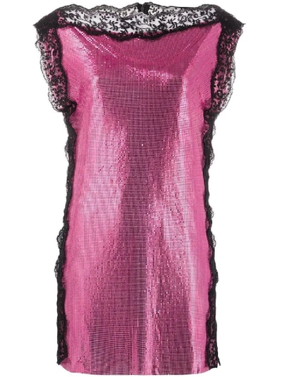 Shop Christopher Kane Pink Chainmail Lace Mini Dress