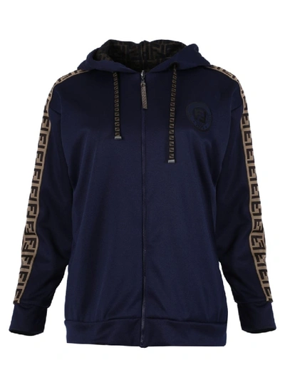 Shop Fendi Navy Oversized Zip-up Sweatshirt In Blue