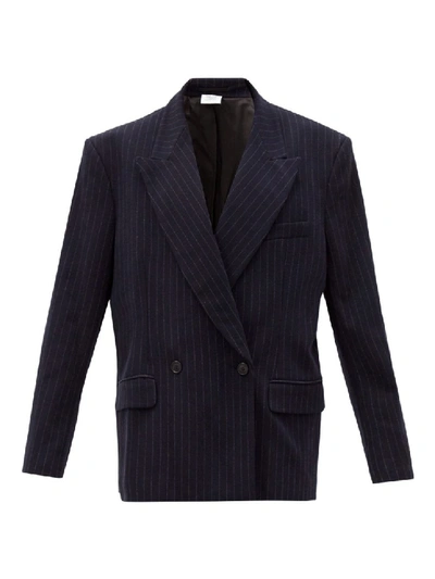 Shop Vetements Navy Pinstripe Double Breasted Jersey Jacket In Blue