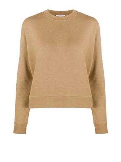 Shop Ganni Brown Embroidered Crew Neck Sweatshirt