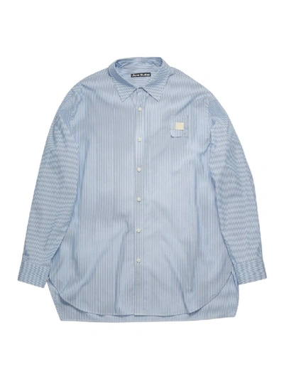 Shop Acne Studios Face Blue And White Striped Collared Shirt