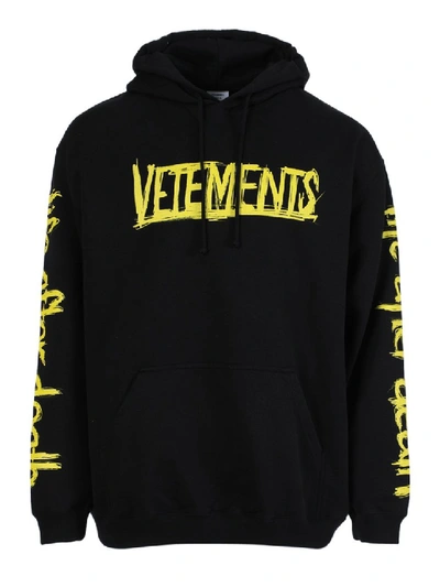 Shop Vetements Black And Yellow World Tour Hoodie