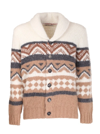 Shop Brunello Cucinelli Multicolor Wool Cardigan In Brown