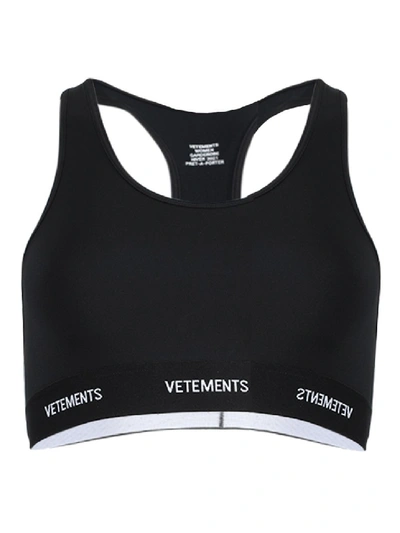 Shop Vetements Black And White Logo Band Sports Bra