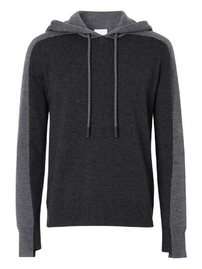 Shop Burberry Black And Grey Wool Hoodie