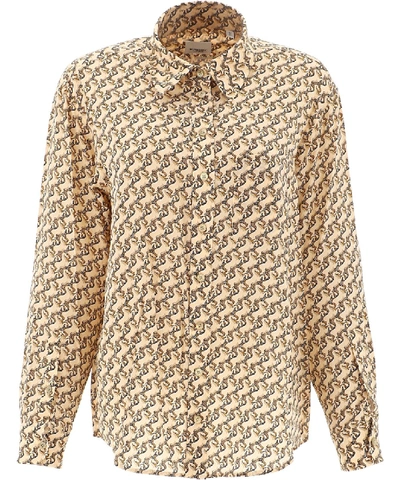Shop Burberry Beige Silk Shirt In Brown