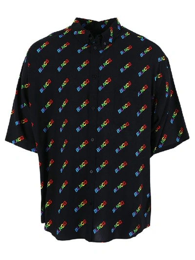 Shop Balenciaga Black Multicolored Logo Short Sleeve Shirt