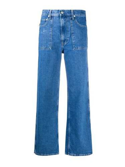 Shop Helmut Lang Blue Denim 'factory Crop' Jeans