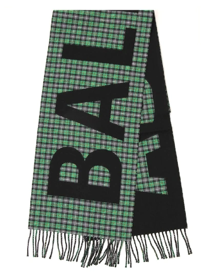 Shop Balenciaga Black/green Wool Scarf
