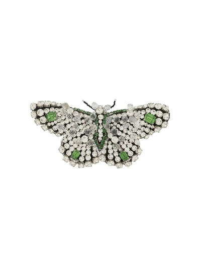 Shop Rochas Crystal Butterfly Brooch In White