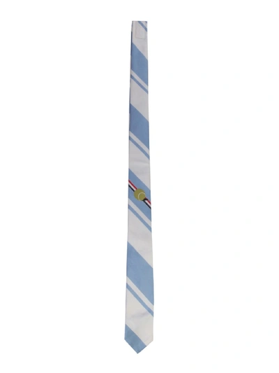 Shop Thom Browne Light Blue/white Silk Tie