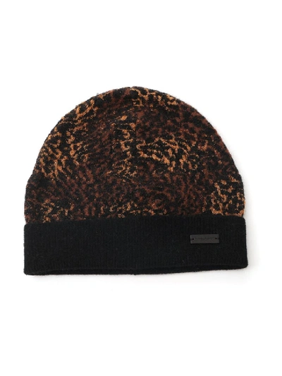 Shop Saint Laurent Leopard Wool Hat In Brown