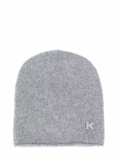 Shop Kenzo Cashmere Turtledove Logo Embroidery Hat In Grey