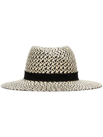 Shop Maison Michel Bicolor Virginie Panama Fedora Hat In Neutrals