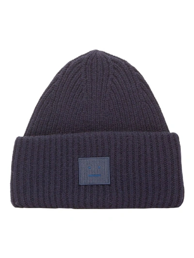 Shop Acne Studios Ribbed Face Beanie In Blue