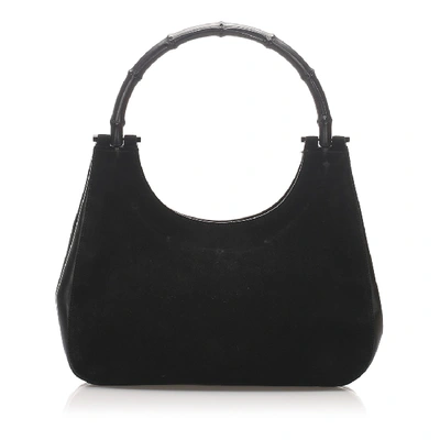 Shop Gucci Bamboo Suede Handbag In Black