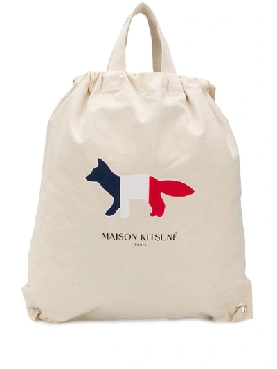 Shop Maison Kitsuné Tricolour Fox Backpack In White