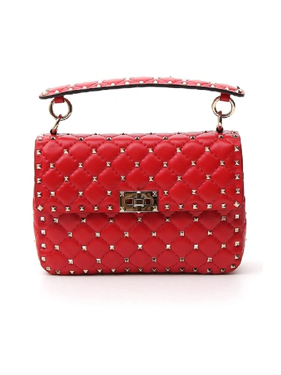 Shop Valentino Rockstud Spike Medium Red Leather Shoulder Bag