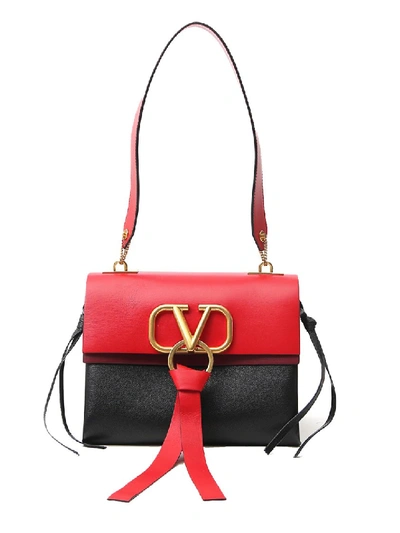 Shop Valentino Black/red Leather Shoulder Bag