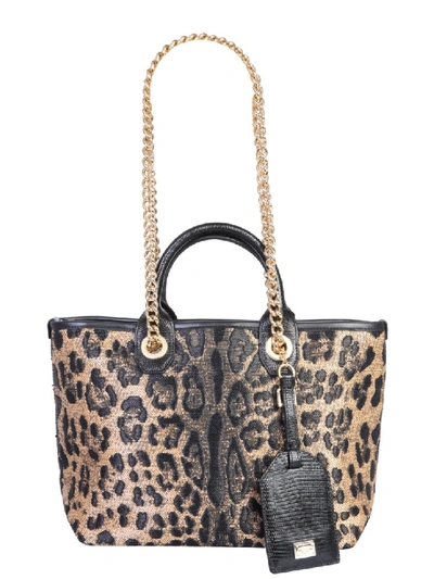 Shop Dolce & Gabbana Capri Leopard Viscose Tote In Brown