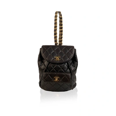 Pre-owned Chanel Vintage Black Quilted Leather Small Backpack Shoulder Bag