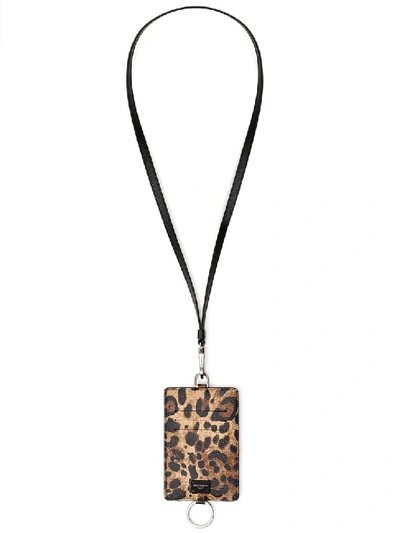 Shop Dolce & Gabbana Leopard Leather Card Holder In Brown