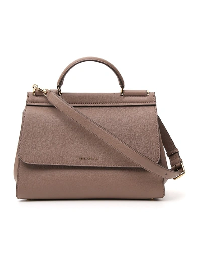 Shop Dolce & Gabbana Sicily Soft Grey Leather Handbag