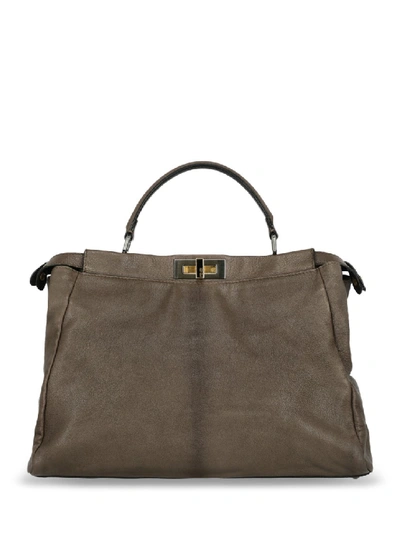 Shop Fendi Peekaboo Leather Tote Bag In Grey
