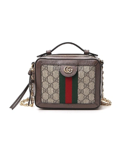 Shop Gucci Ophidia Beige Leather Shoulder Bag In Grey