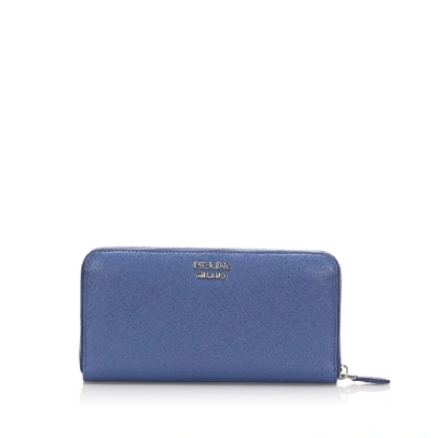 Shop Prada Saffiano Leather Long Wallet In Blue
