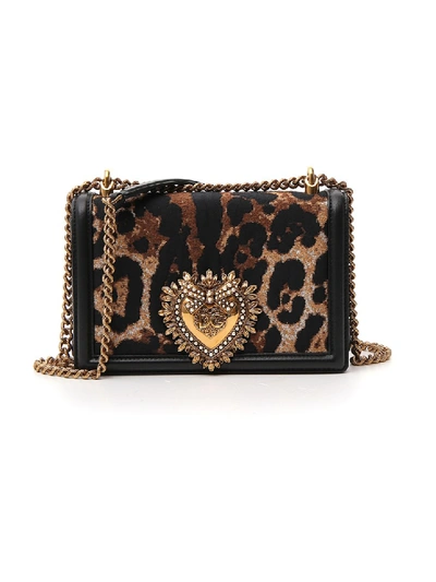 Shop Dolce & Gabbana Leopard Leather Shoulder Bag In Brown