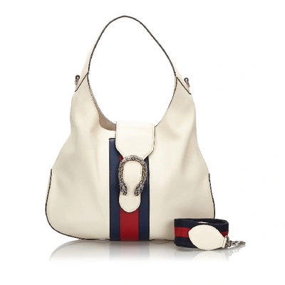 Shop Gucci Dionysus Web Leather Hobo In Neutrals