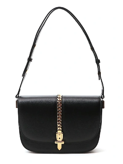 Shop Gucci Sylvie Black Leather Shoulder Bag