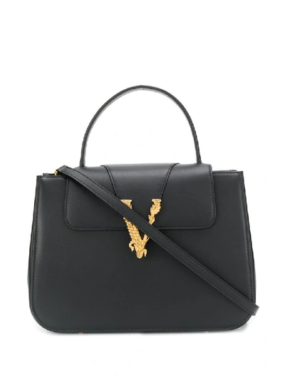 Shop Versace Virtus Black Leather Handbag