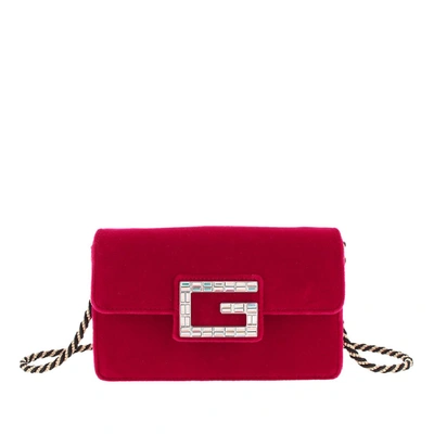 Shop Gucci Broadway Velvet Crossbody Bag In Red