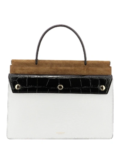 Shop Burberry Title Small Multicolor Leather Handbag In White