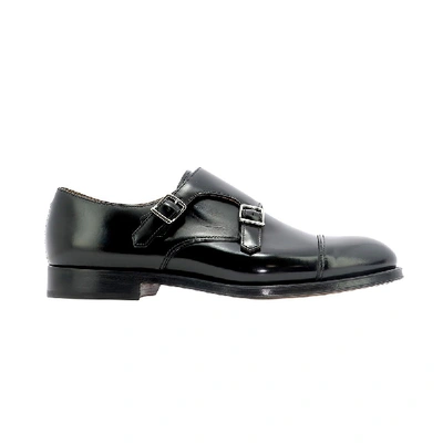 Shop Doucal's Black Leather Monk Strap Shoes