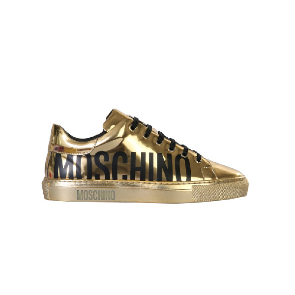 gold moschino trainers