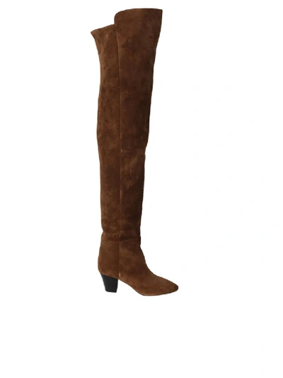 Shop Saint Laurent Black Over-the-knee Suede Leather Boots In Brown