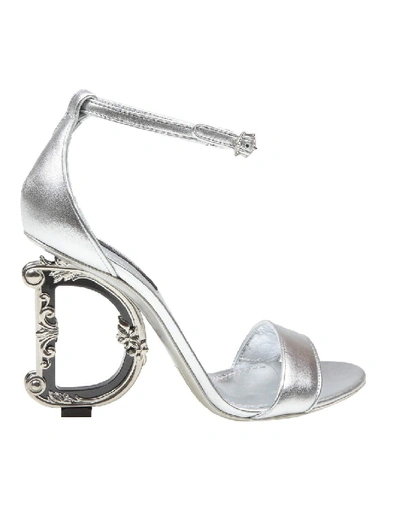 Shop Dolce & Gabbana Silver Leather Sandals In White