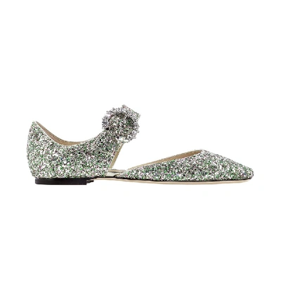 Shop Jimmy Choo Green Glitter Flats In White