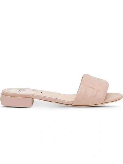 Shop Fendi Tan Ff Leather Embossed Sandal In Neutrals