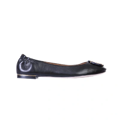 Shop Tory Burch Minnie Black Leather Flats In Grey