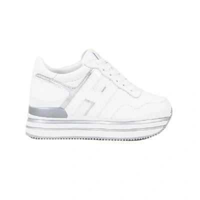 Shop Hogan Midi H222 White Leather Sneakers