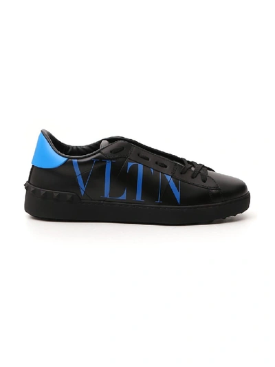 Shop Valentino Vltn Blue/black Leather Sneakers