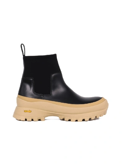 Shop Jil Sander Beige/black Leather Ankle Boots