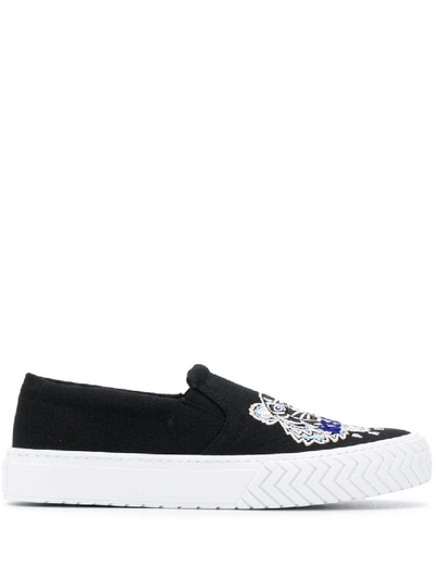 Shop Kenzo Embroidered Tiger Slip-on Sneakers In Black