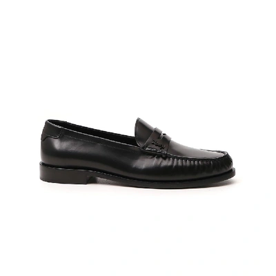 Shop Saint Laurent Black Leather Loafers